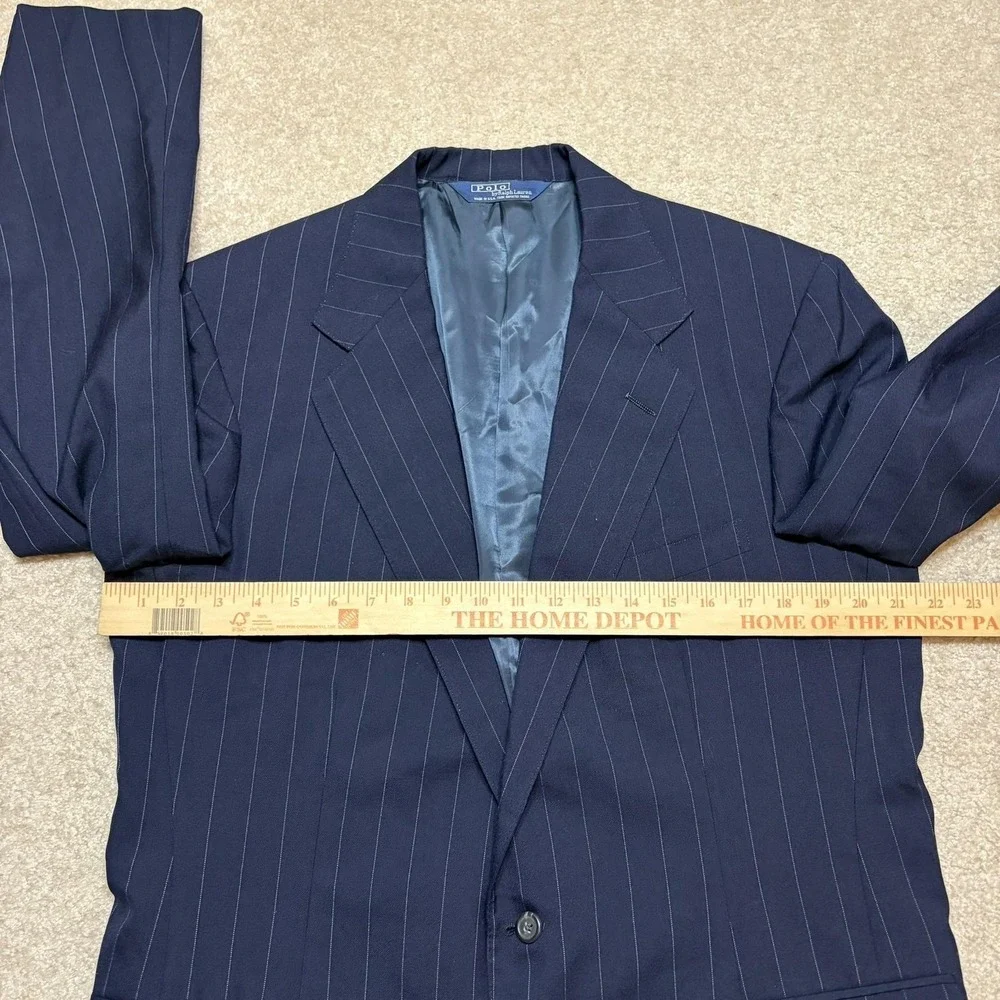Vtg Polo By Ralph Lauren Blazer Mens 42‎ Blue Wool Pinstripe USA Sport Coat 80s